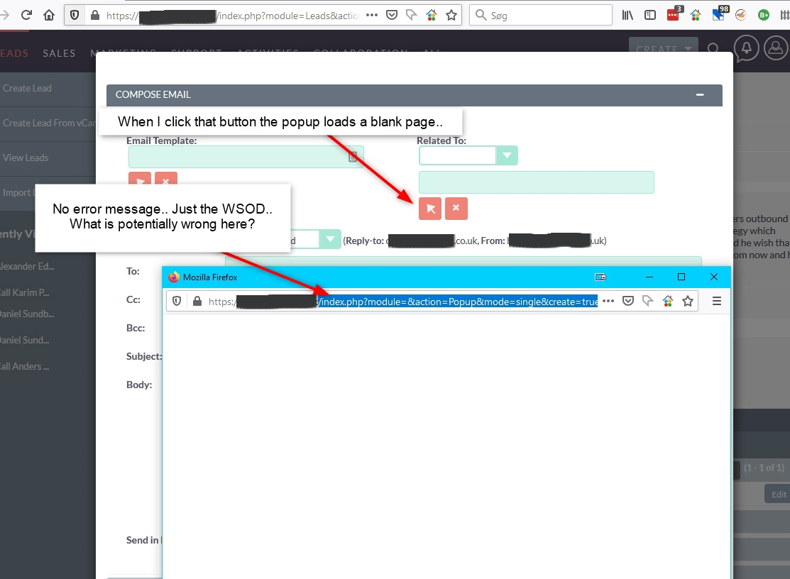 Blank page then clicking in "related field" in composing email - SuiteCRM  General Discussion - SuiteCRM