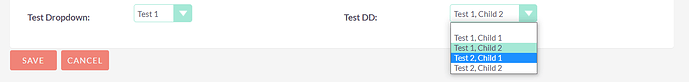 Test DD is showing a complete list instead of just showing Test 1 options